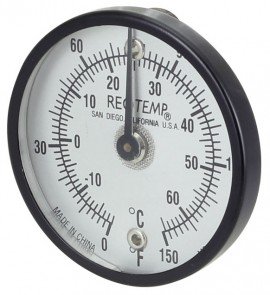 REOTEMP SUR25 Surface Bimetal Thermometer, 0 to 250&amp;deg;F and -20 to 120&amp;deg;C-