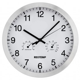 REOTEMP WCTH12-F31 Brushed Aluminum Wall Clock with temperature and humidity, 12&amp;quot; dial-