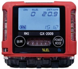RKI GX-2009 Series Multi-Gas Detector with alligator clip, LEL/O<sub>2</sub>-