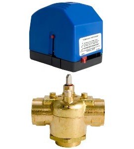 Schneider Electric VM3323P13A000 Erie PopTop Non-Steam Control Valve with Actuator, 3/4", 3-way, NPT, 4CV, brass-