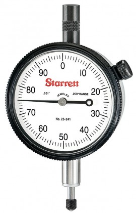 Starrett 25-241J Dial Indicator, 0 to 0.25" range, 0 to 100 reading-