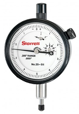 Starrett 25-511J Indicateur &amp;agrave; cadran, gamme de 0 &amp;agrave; 5.08 mm, lecture 0 &amp;agrave; 5 &amp;agrave; 0-
