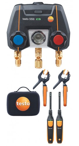 Testo 550i Smart Digital Manifold Kit with wireless temperature probes and thermo-hygrometers, -14 to 870 psi-