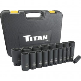 Titan 42319 Ensemble de douilles &amp;agrave; chocs, prise 12.7 mm, 19 pi&amp;egrave;ces SAE profondes-