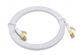Triplett CAT7FL-100WH SSTP Shielded Flat Patch Cable, CAT7, 28 AWG, 100', white, stranded-