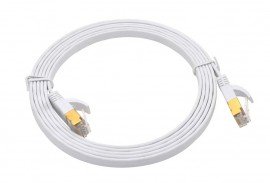Triplett CAT7FL-10WH SSTP Shielded Flat Patch Cable, CAT7, 28 AWG, 10', white, stranded-