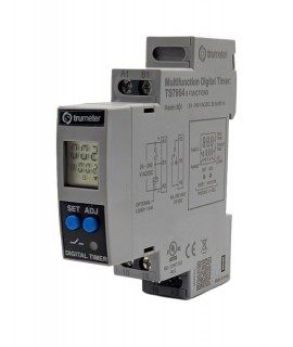 Trumeter TS7954 Digital Timer Switch Relay, 24 to 240 V AC/DC, 8 functions, 1x C/O, DIN rail-