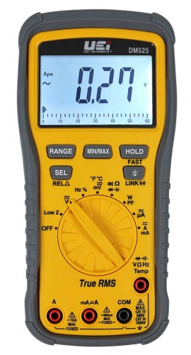 UEi DM525 True RMS Digital Multimeter, -328 to 2,462&amp;deg;F, 1 to 1,000 VAC-