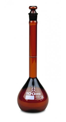 VEE GEE 2307A-1000 SIBATA Class A Low-Actinic Amber Volumetric Flask, 1000 mL-