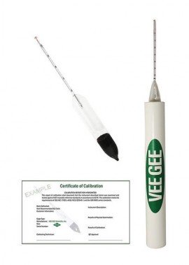 VEE GEE 6613-K-C IRS Alcohol Hydrometer with NIST certification, 75 to 95%-