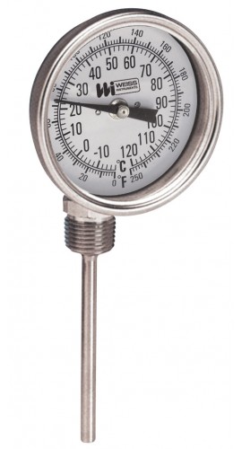 Weiss 3RBMS4-250 Thermom&amp;egrave;tre bilame 0 &amp;agrave; 250&amp;deg;F (-20 &amp;agrave; 120&amp;deg;C), tige 4&amp;quot; -