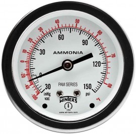 Winters PAM175 Ammonia Gauge, 2.5&amp;quot; Dial, 30&amp;quot;/0/150 PSI/F, 1/4&amp;quot; Back-