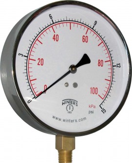 Winters PCT319 Manom&amp;egrave;tre d'entrepreneur, cadran de 114.3 mm, 0-15 PSI/KPA, raccord inf&amp;eacute;rieur de 6.35 mm-