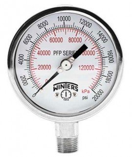 Winters PFP1006 Premium Stainless-Steel Liquid Filled Pressure Gauge, 0/200 psi/kPa, 0.25&amp;quot; back (LB)-
