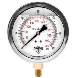 Winters PFQ1124 Liquid Filled Brass Gauge, 1.5&amp;quot; Dial, 0/100 PSI/KPA, 1/8&amp;quot; NPT Back-