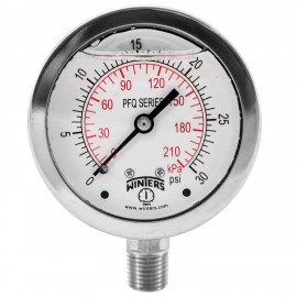 Winters PFQ119 Manom&amp;egrave;tre en acier inoxydable &amp;agrave; bain de liquide, cadran de 63.5 mm, 0-30 PSI/KPA, 1/4&amp;quot; NPT raccord inf&amp;eacute;rieur-