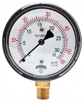 Winters PLP300 Basse pression, cadran de 63.5 mm, 0 mm Water/V CA, raccord inf&amp;eacute;rieur de 6.35 mm-