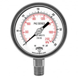 Winters PN2657N NACE Liquid Filled Gauge, 0/30 PSI/KPA, 4&amp;quot; Dial, 1/2&amp;quot; NPT Bottom-
