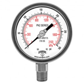 Winters PN2662N NACE Liquid Filled Gauge, 0/300 PSI/KPA, 4&amp;quot; Dial, 1/2&amp;quot; NPT Bottom-