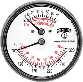 Winters TTD410 Tridicator, 0 to 75 psi/kPa, &amp;frac14;&amp;quot; NPT back-