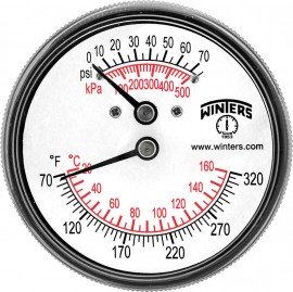 Winters TTD410 Tridicateur, 0 &amp;agrave; 75 psi/kPa, raccord arri&amp;egrave;re 0.25&amp;quot; NPT-