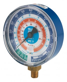 Yellow Jacket 40345 Blue compound gauge, 0 to 500 psi, &amp;deg;F, for R-22, R-404A, and R-410A, with quick coupler and hose-