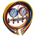 Yellow Jacket 41393 2-Valve Test/Charging Manifold, (kg/cm2/psi &amp;deg;C) R134A Refrigerant, Red/Blue Gauges (R/Y/B Hoses)-