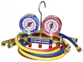 Yellow Jacket 41785 2-Valve Series 41 Test/Charging Manifold, (MPa) R410A/32 Refrigerants, Red/Blue Gauges (R/Y/B Hoses)-