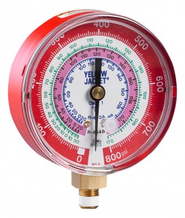 Yellow Jacket 49157 Dry Manifold Gauge, 3-1/8&amp;quot;, red pressure, bar/psi – pressure only-