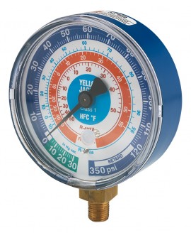Yellow Jacket 49162 Dry Manifold Gauge, 3-1/8&amp;quot;, blue compound, bar/psi/kPa, R1234yf, &amp;deg;F and &amp;deg;C-