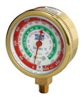 Yellow Jacket 49200 Heavy Duty Brass Manifold Gauge, 2-1/2&amp;quot;, blue, 30&amp;quot;-0-120* psi, R-22/134A/404A-